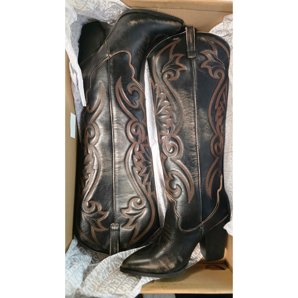 Steve Madden Lasso Western Leather High Boot Womens Size 9 Brown Distressed - Picture 7 of 10